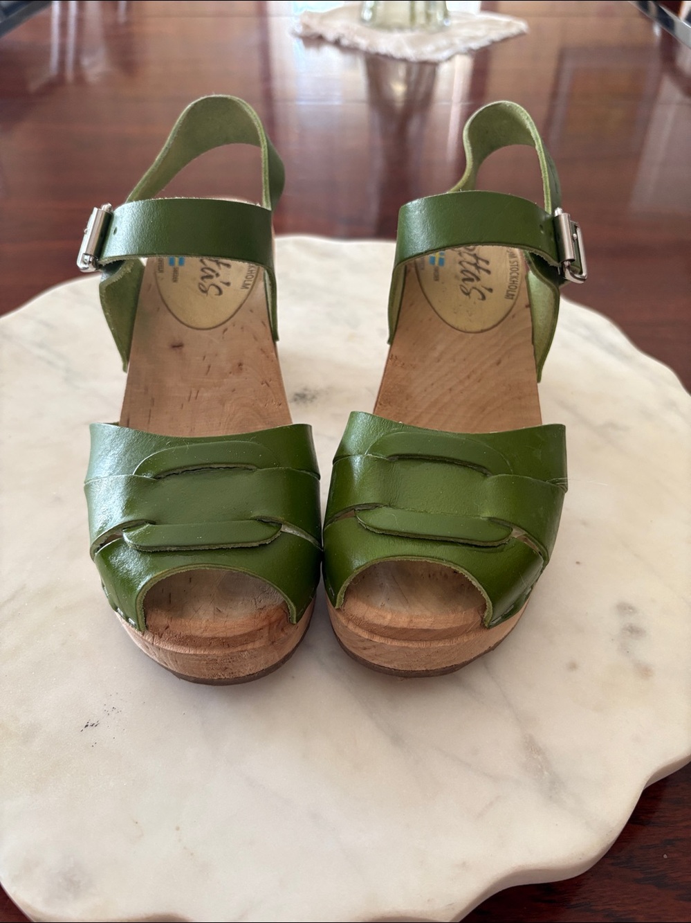 Lotta From Stockholm Green Leather Clog Sandals